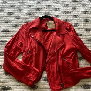 Free People Linen Moto Jacket • Size 10 • Soft Red/Orange